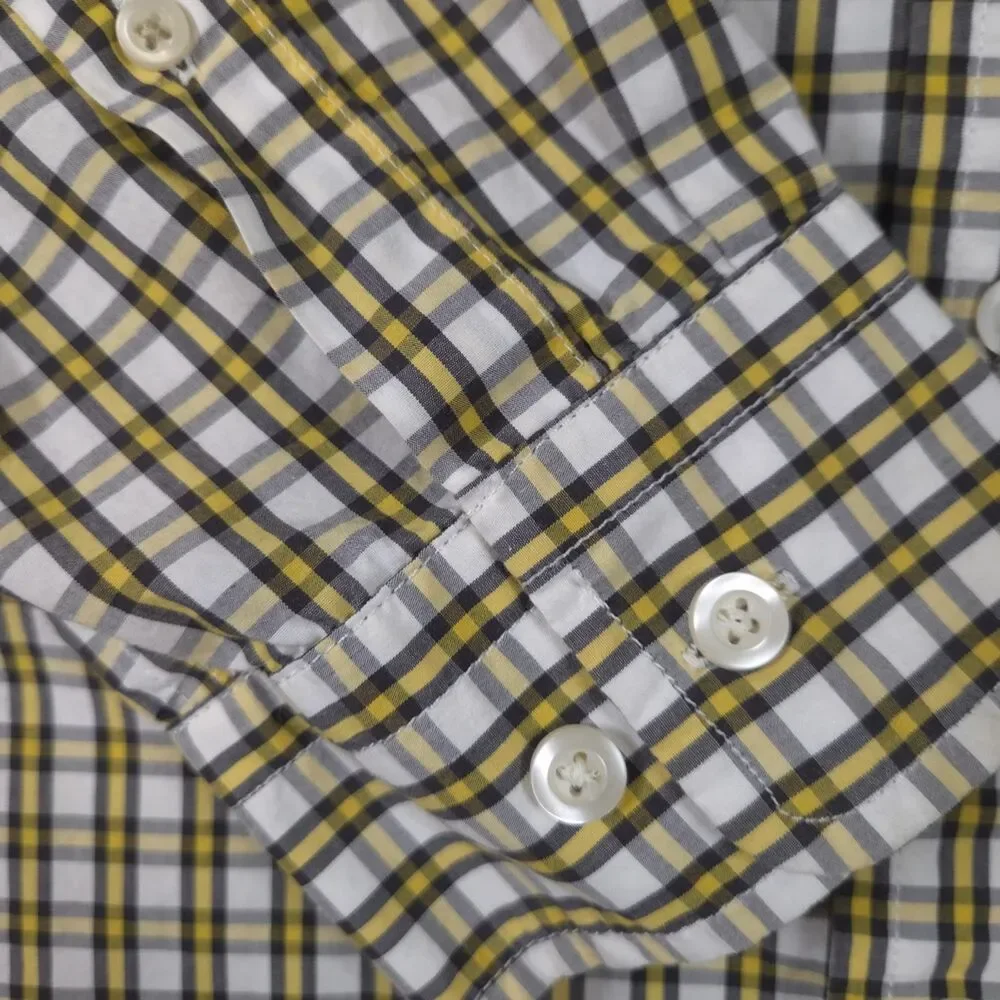 Banana Republic Men's Checkered Button-Down Cotton Shirt Yellow/White Size XL